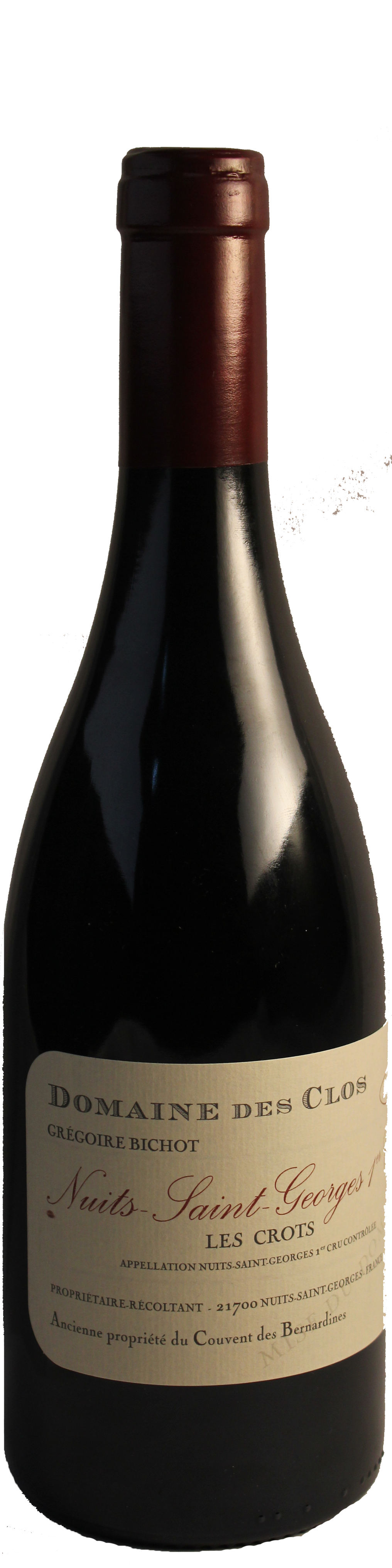 Bottle shot of 2012 Nuits St Georges 1er Cru Les Crots